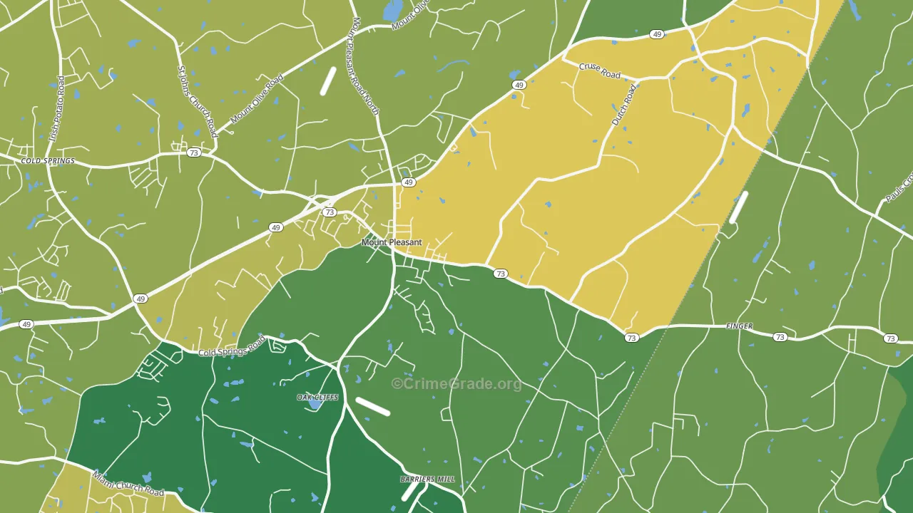 Mount Pleasant, NC Map of Vehicle Theft Rates