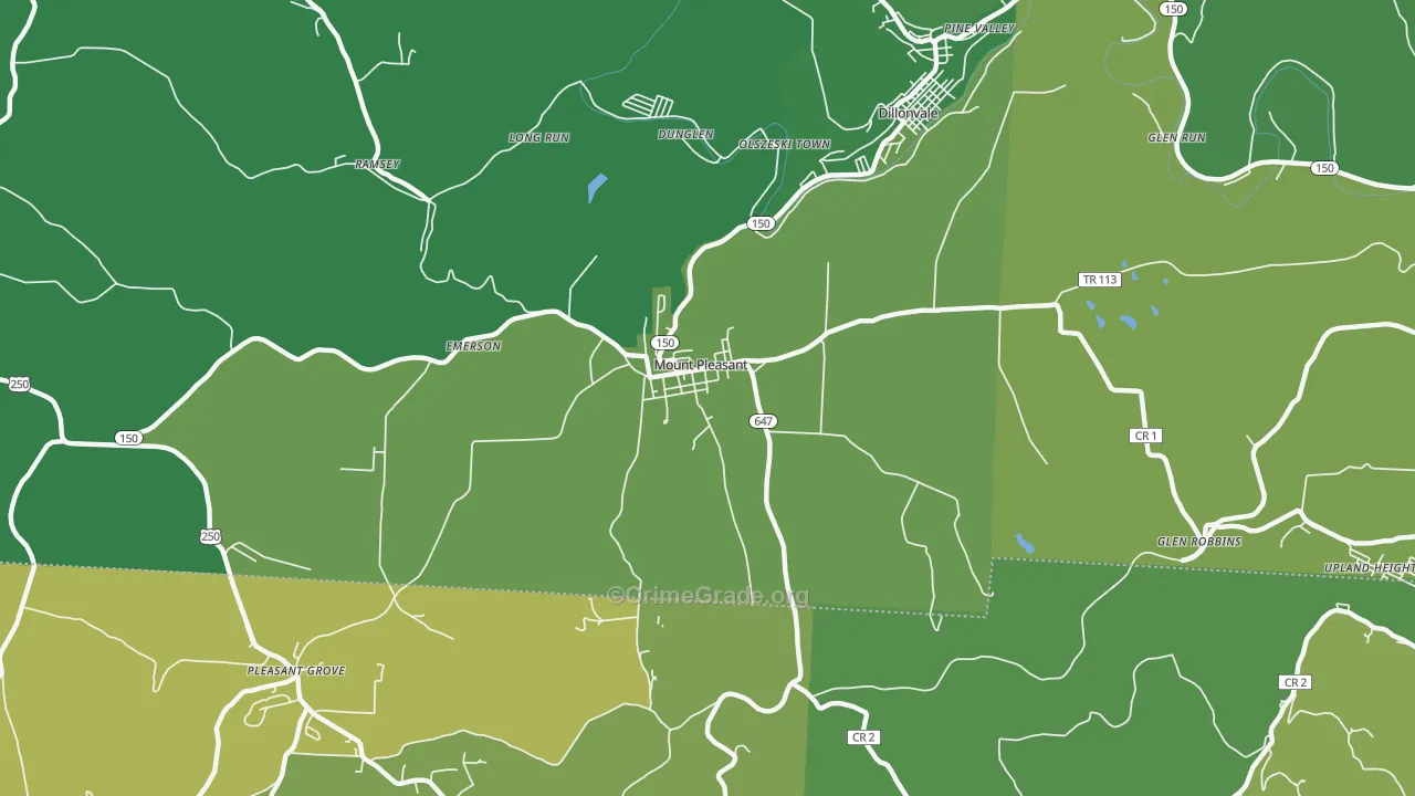 Mount Pleasant, OH Map of Vehicle Theft Rates