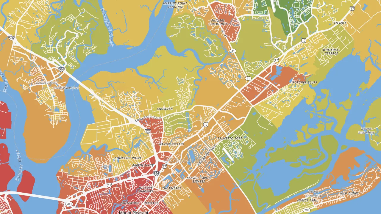 Mount Pleasant, SC Map of Vehicle Theft Rates