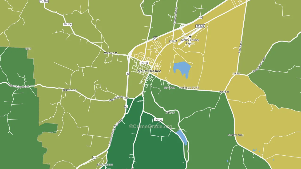 Mount Pleasant, TN Map of Vehicle Theft Rates