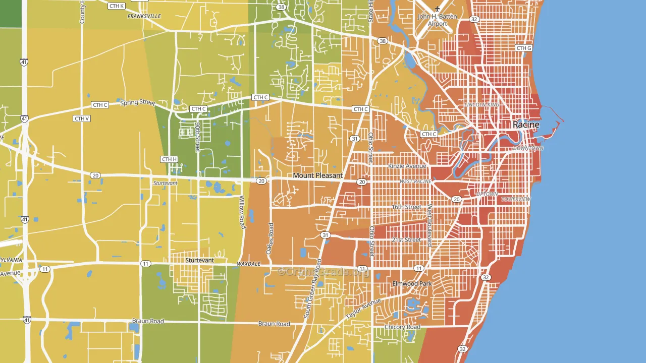 Mount Pleasant, WI Map of Vehicle Theft Rates