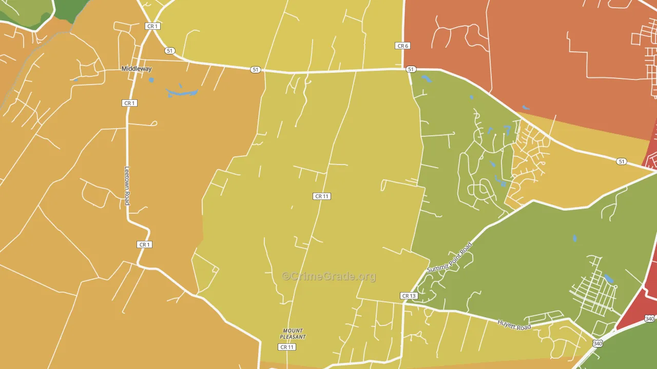 Mount Pleasant, WV Map of Vehicle Theft Rates