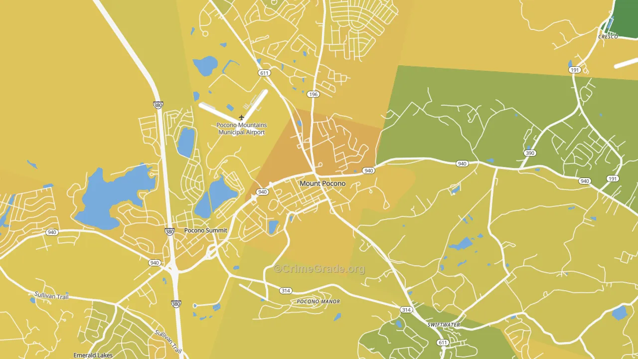 Mount Pocono, PA Map of Vehicle Theft Rates