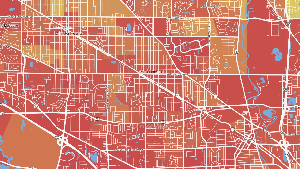 Mount Prospect, IL Map of Vehicle Theft Rates