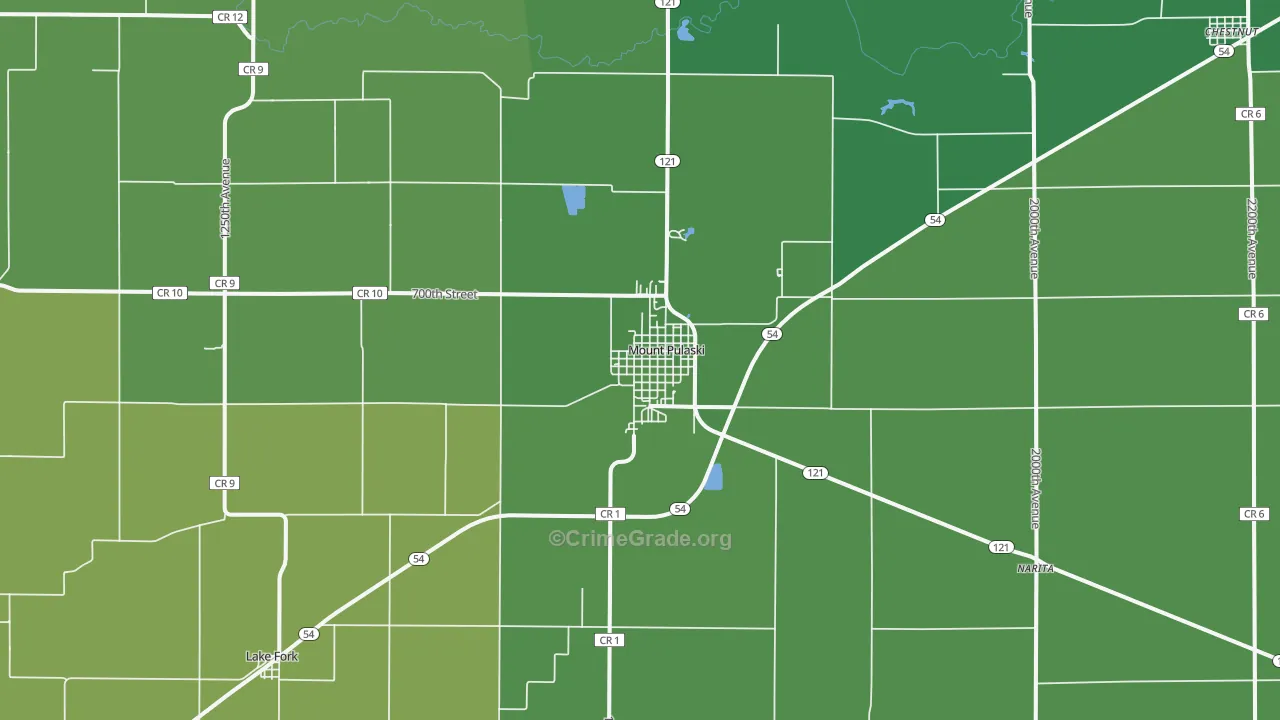 Mount Pulaski, IL Map of Vehicle Theft Rates