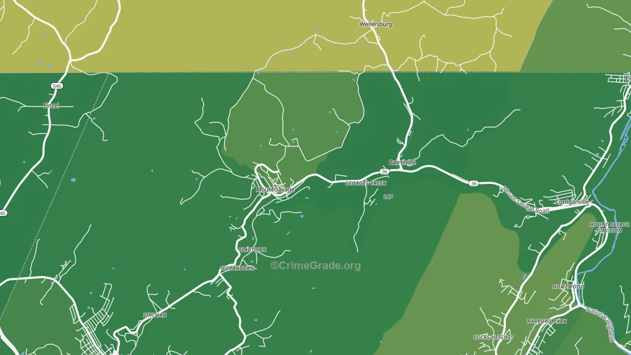 Mount Savage, MD Map of Vehicle Theft Rates