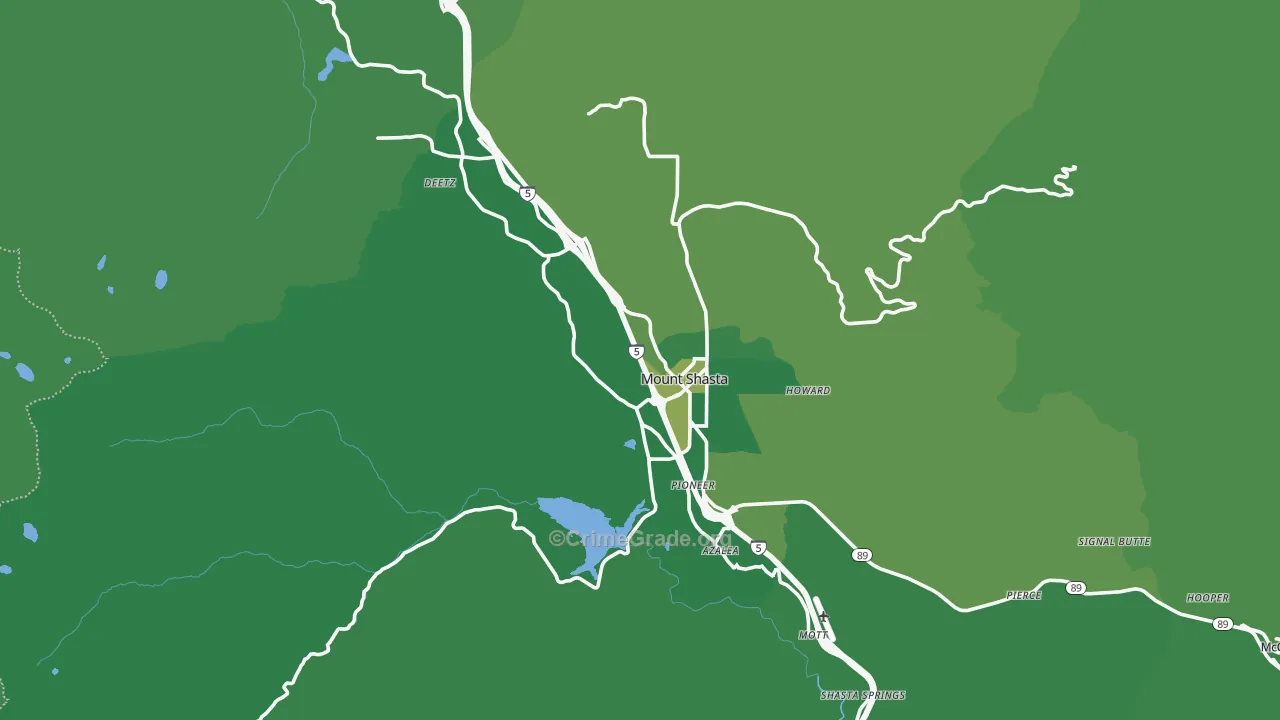 Mount Shasta, CA Map of Vehicle Theft Rates