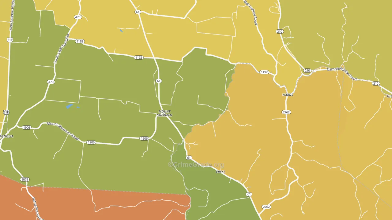 Mount Sherman, KY Map of Vehicle Theft Rates