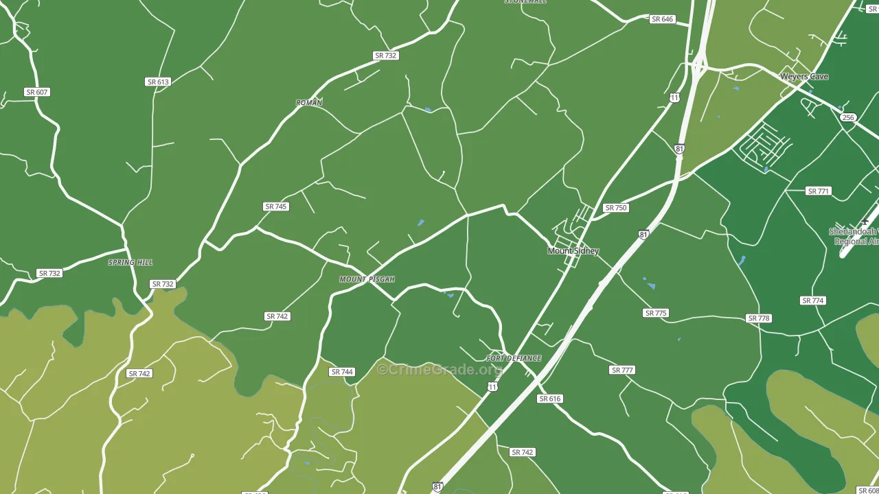 Mount Sidney, VA Map of Vehicle Theft Rates