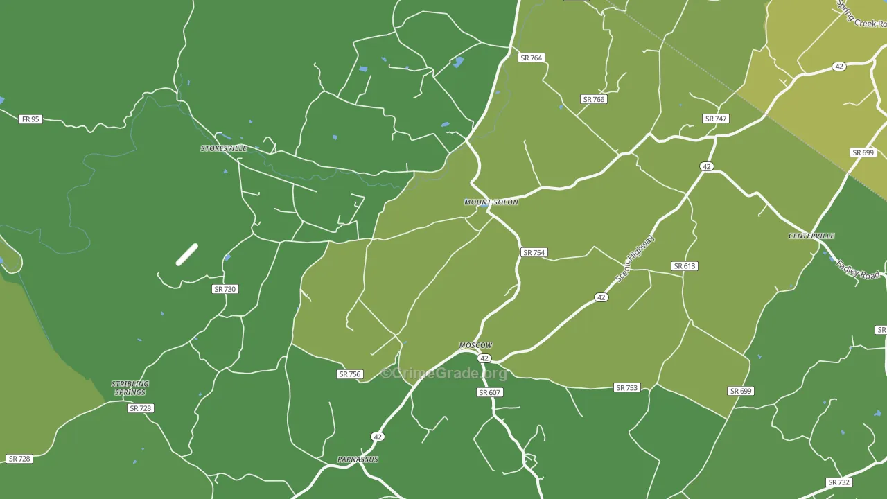 Mount Solon, VA Map of Vehicle Theft Rates