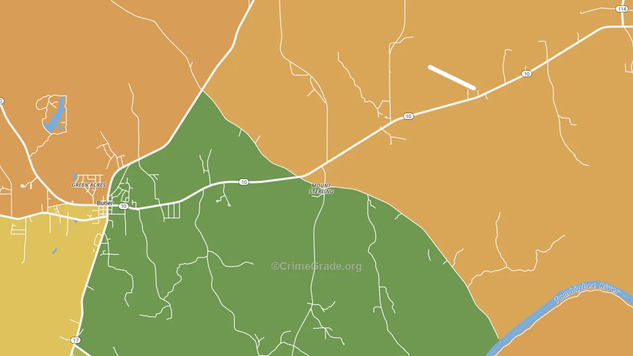 Mount Sterling, AL Map of Vehicle Theft Rates