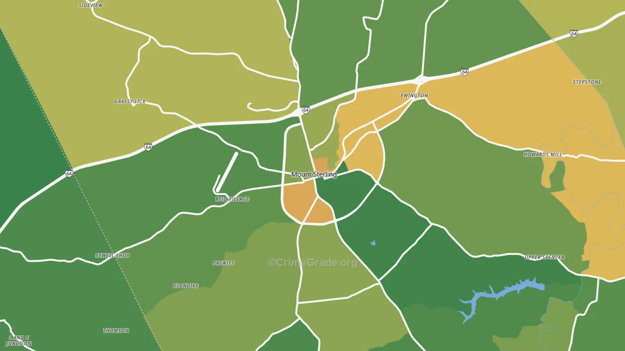 Mount Sterling, KY Map of Vehicle Theft Rates