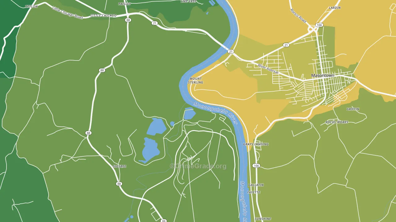 Mount Sterling, PA Map of Vehicle Theft Rates