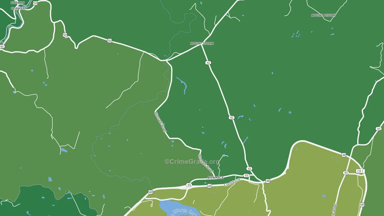 Mount Storm, WV Map of Vehicle Theft Rates