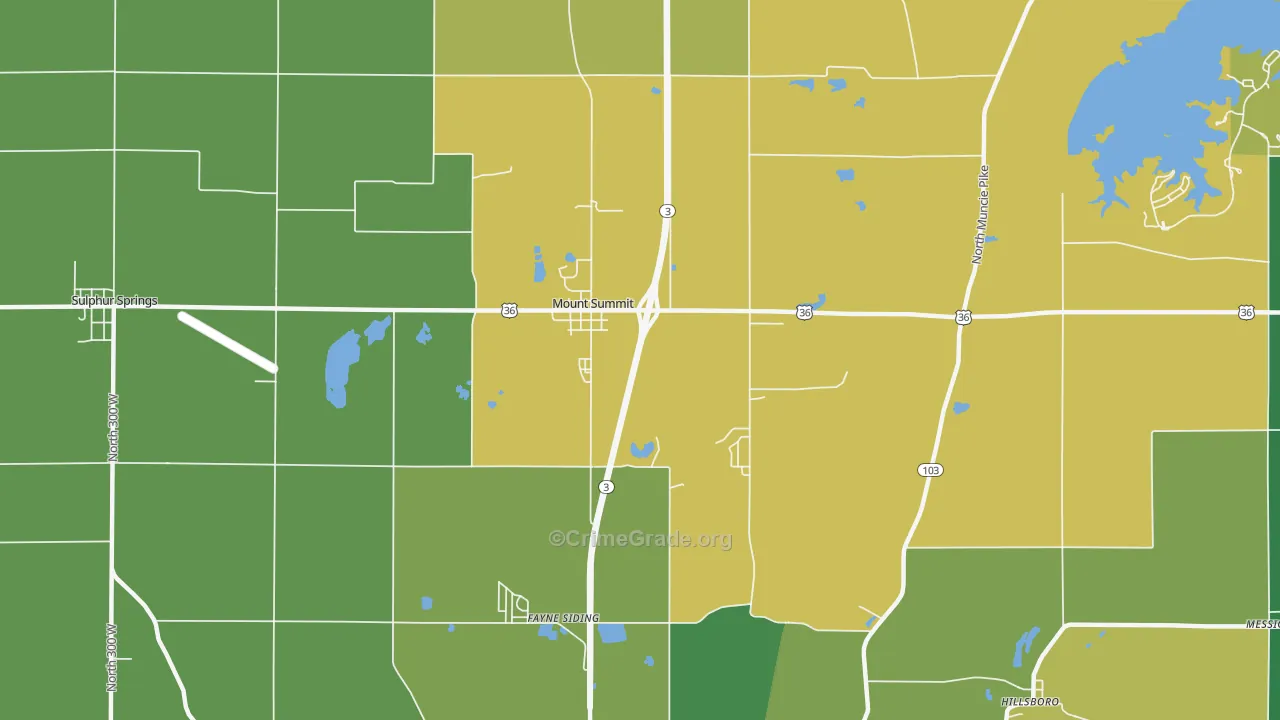 Mount Summit, IN Map of Vehicle Theft Rates