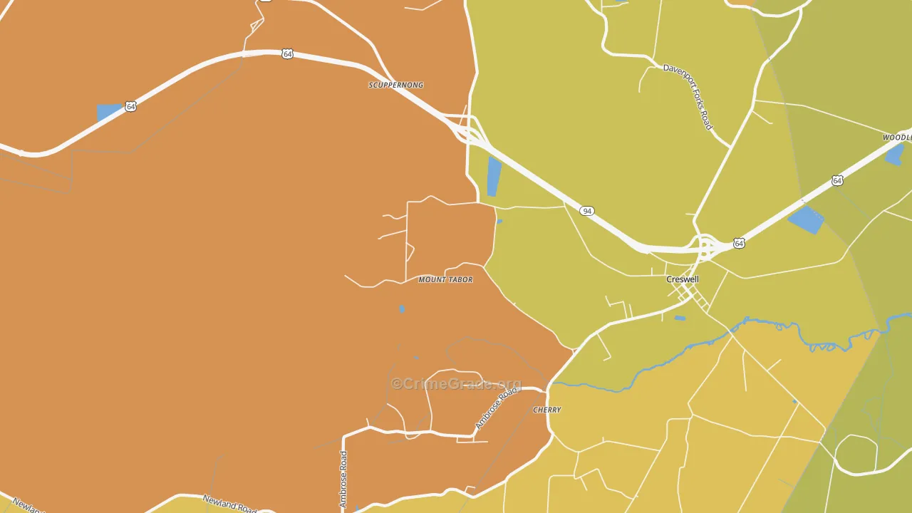 Mount Tabor, NC Map of Vehicle Theft Rates
