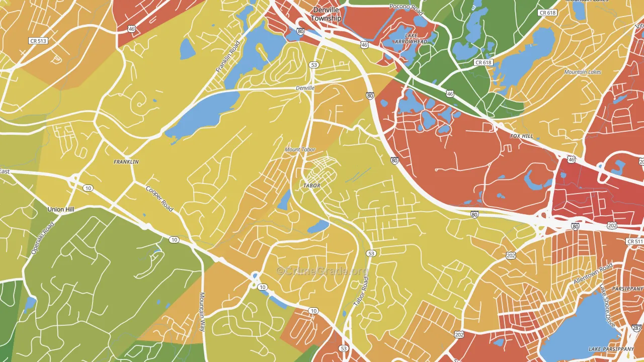 Mount Tabor, NJ Map of Vehicle Theft Rates