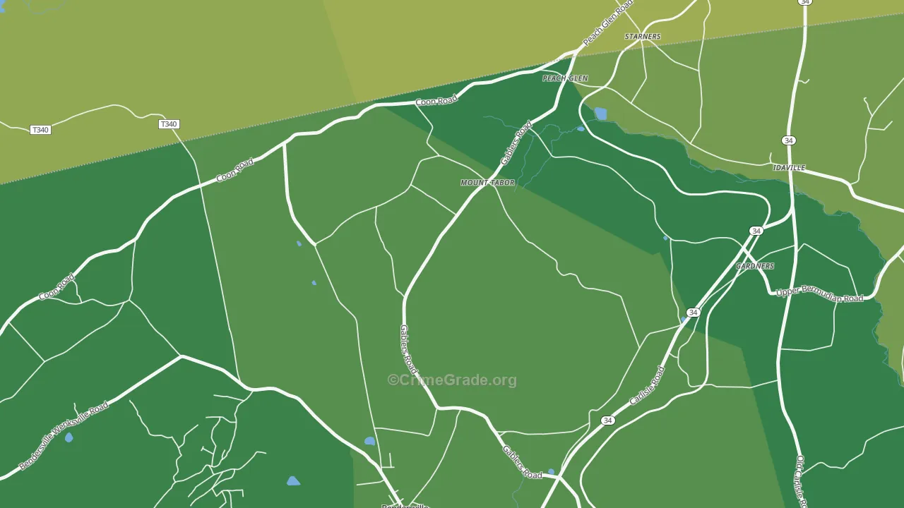 Mount Tabor, PA Map of Vehicle Theft Rates