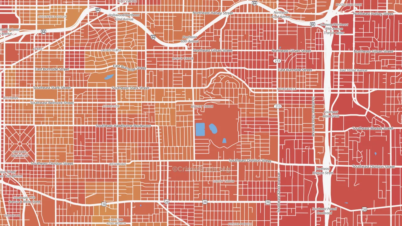 Mount Tabor, Portland, OR Map of Vehicle Theft Rates