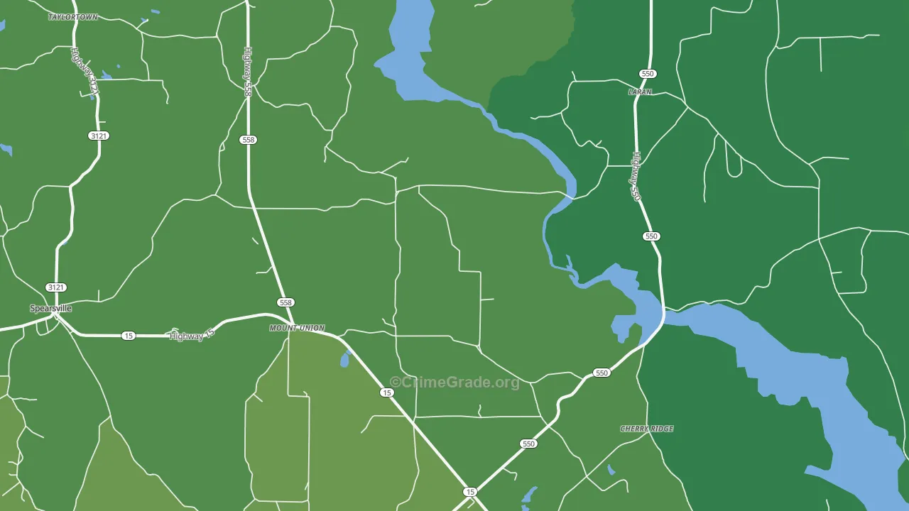Mount Union, LA Map of Vehicle Theft Rates