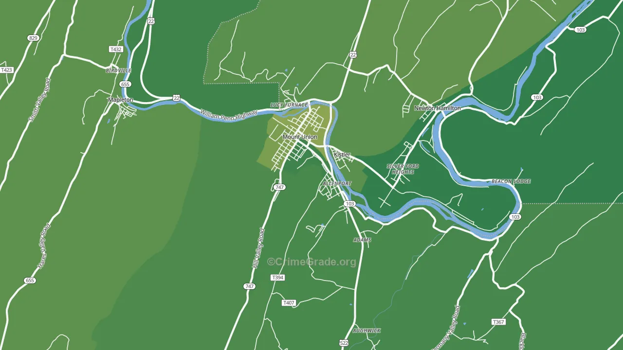 Mount Union, PA Map of Vehicle Theft Rates