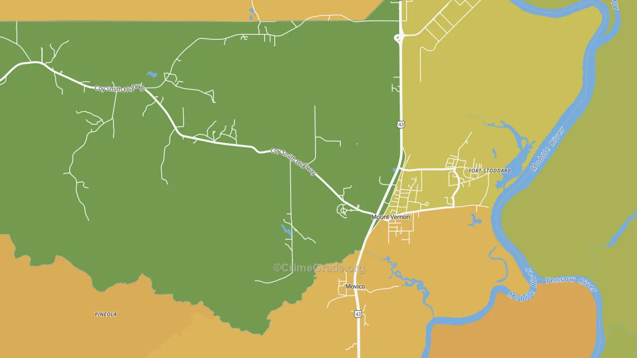 Mount Vernon, AL Map of Vehicle Theft Rates