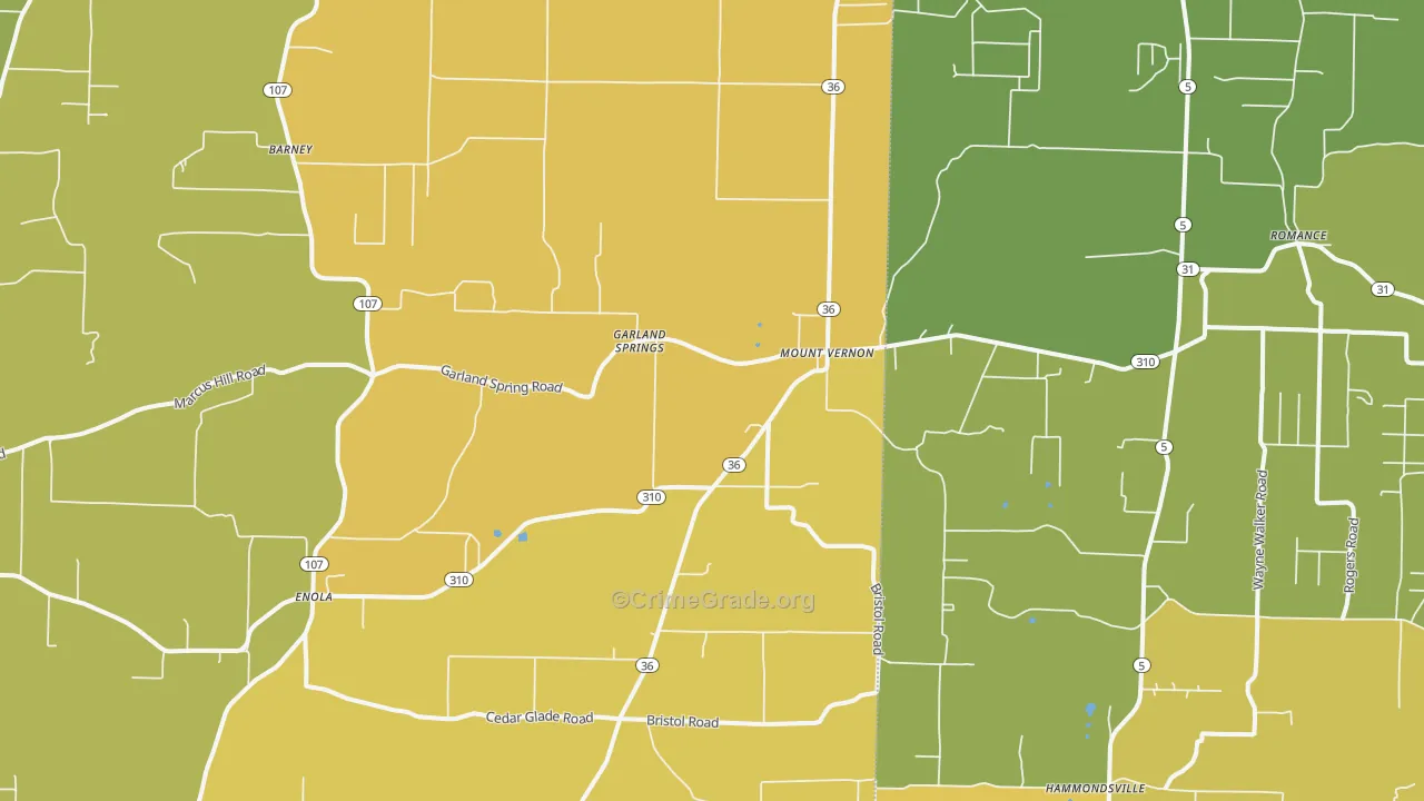 Mount Vernon, AR Map of Vehicle Theft Rates
