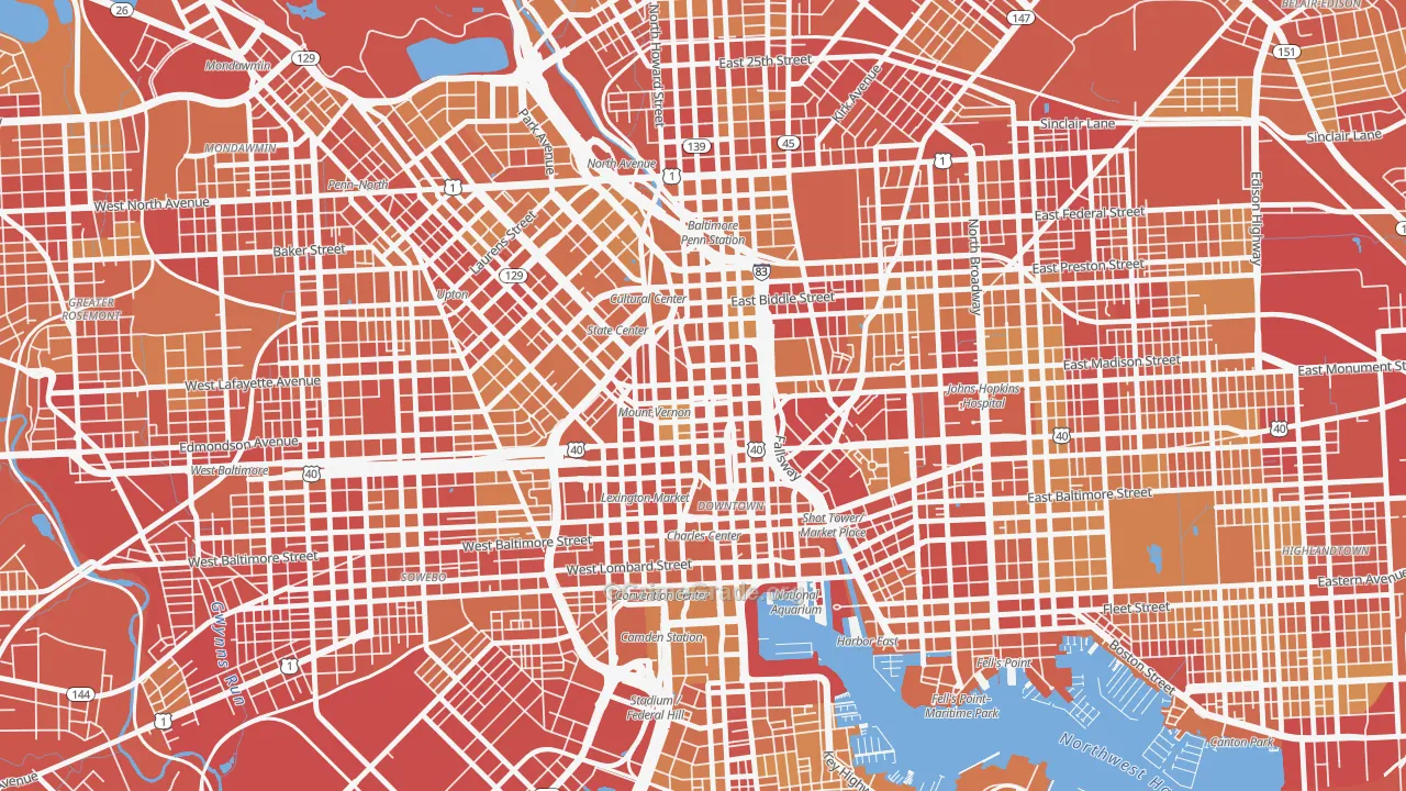 Mount Vernon, Baltimore, MD Map of Vehicle Theft Rates