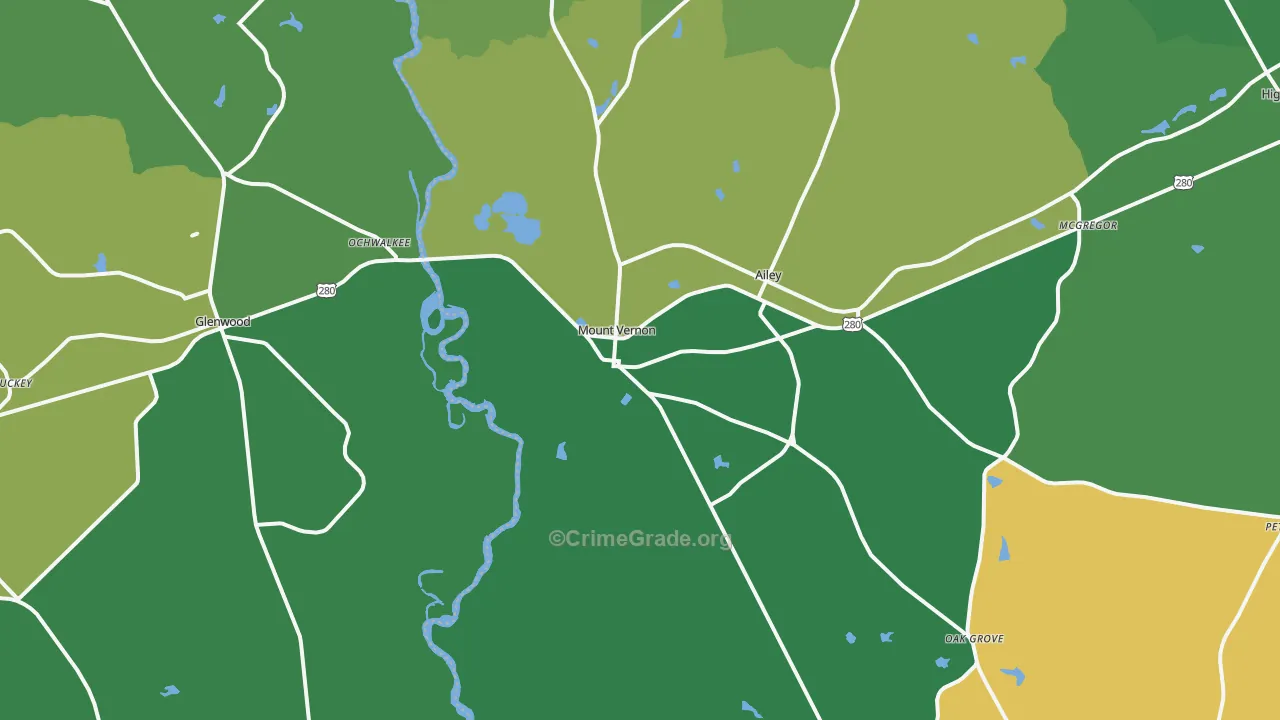 Mount Vernon, GA Map of Vehicle Theft Rates