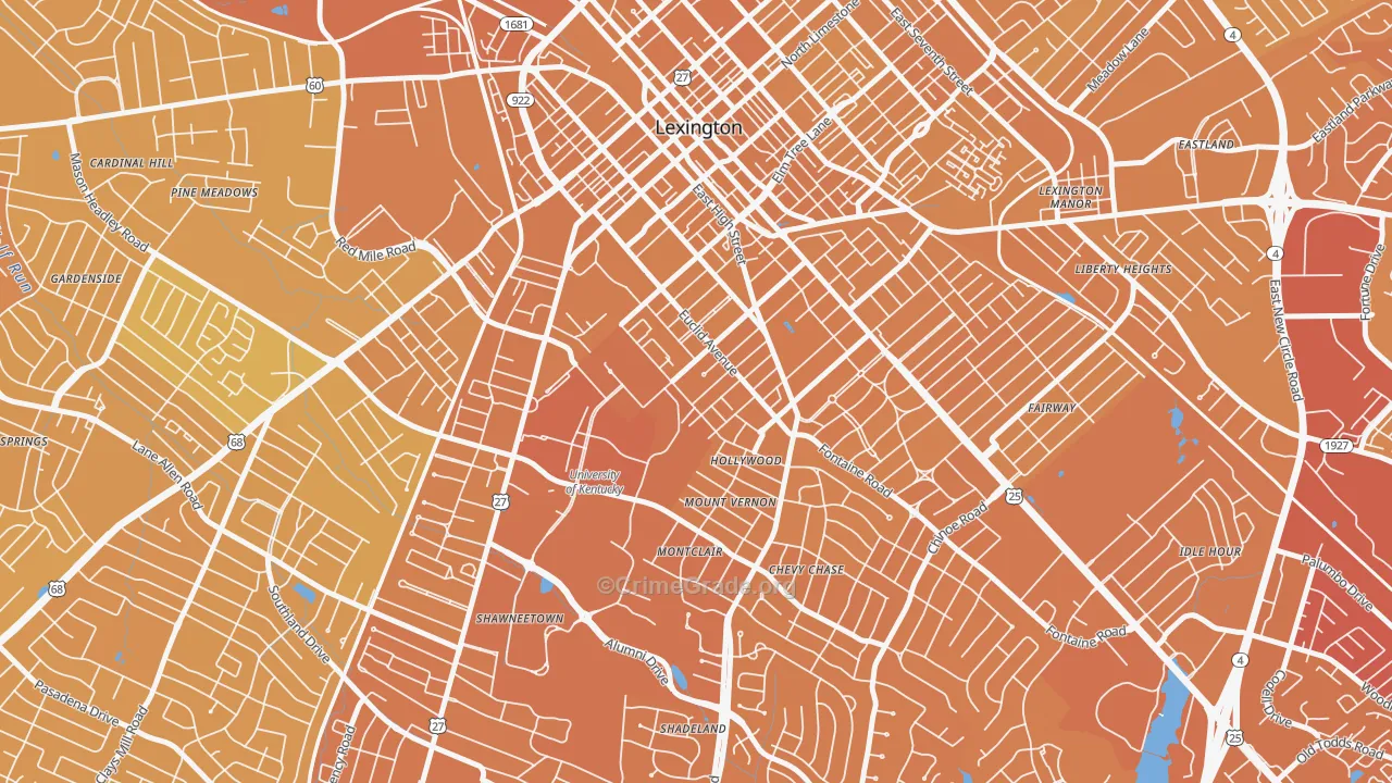 Mount Vernon-Hollywood-Montclair, Lexington, KY Map of Vehicle Theft Rates