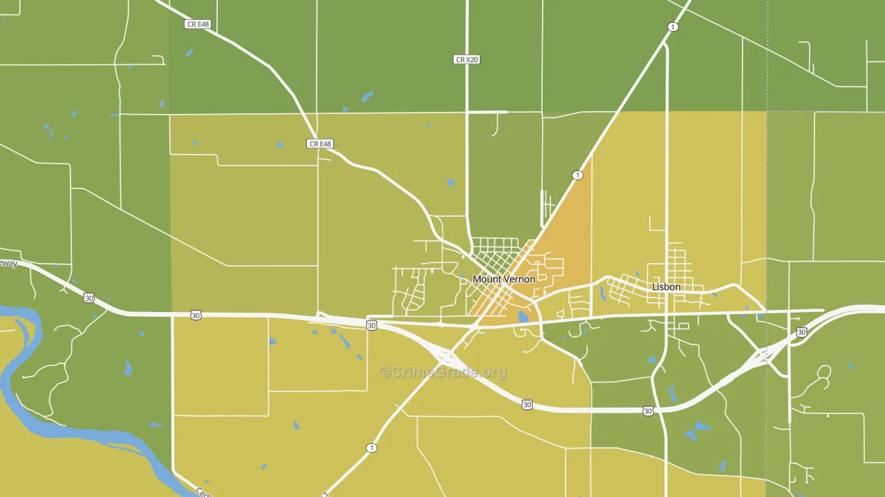 Mount Vernon, IA Map of Vehicle Theft Rates