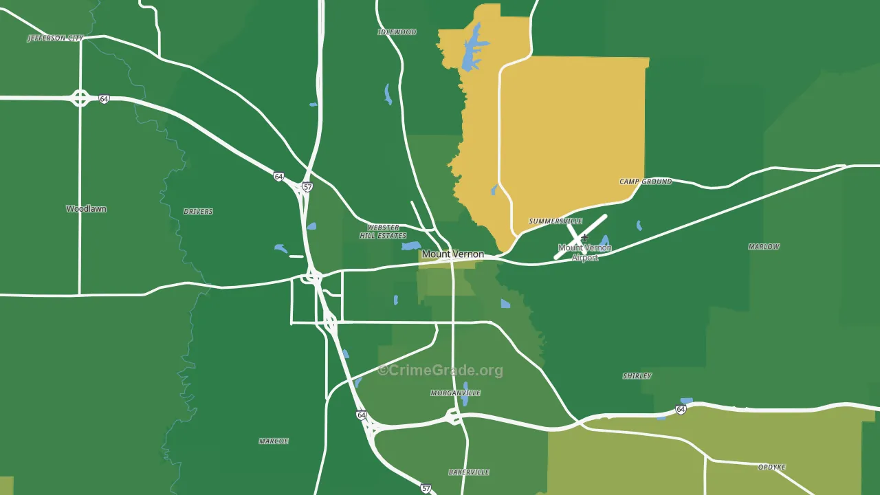 Mount Vernon, IL Map of Vehicle Theft Rates