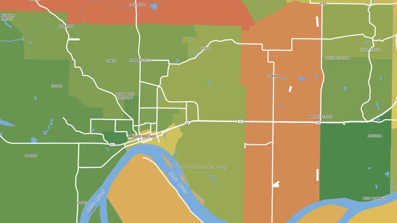 Mount Vernon, IN Map of Vehicle Theft Rates