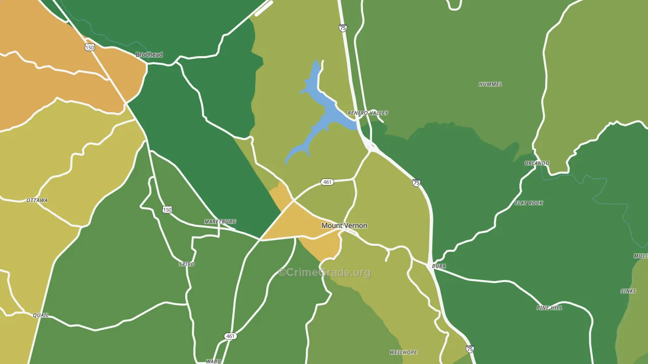 Mount Vernon, KY Map of Vehicle Theft Rates