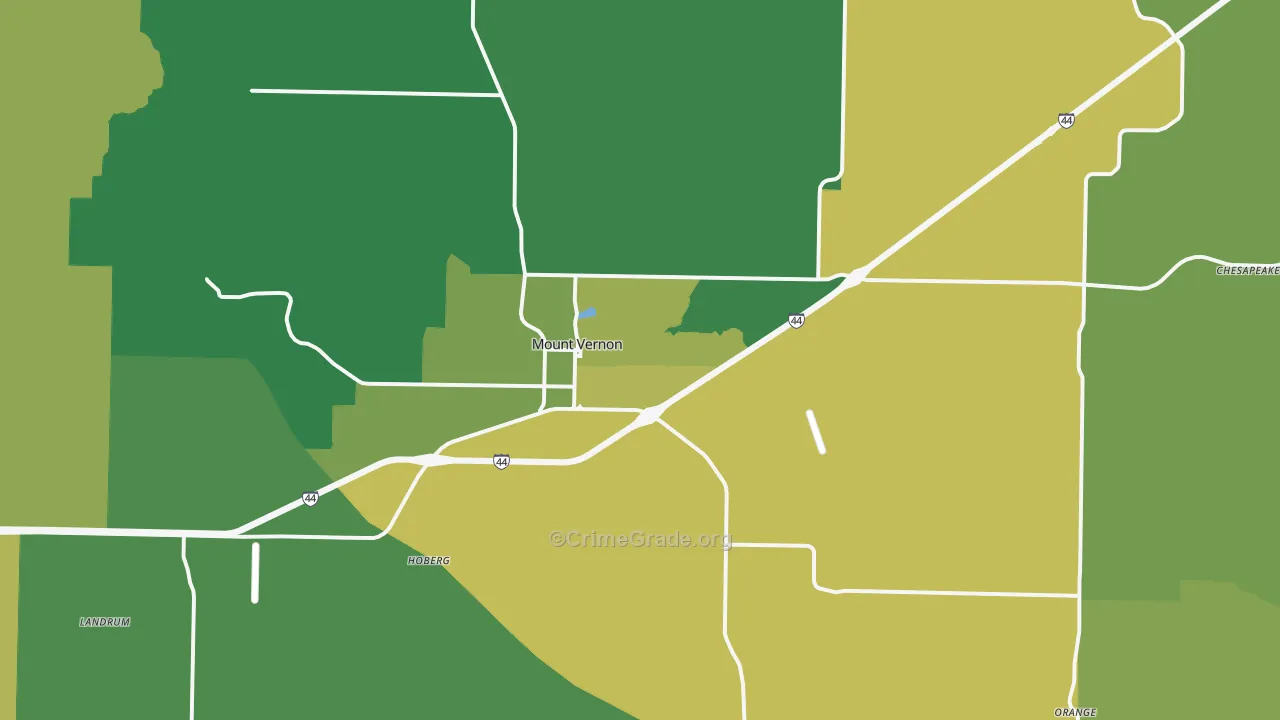 Mount Vernon, MO Map of Vehicle Theft Rates