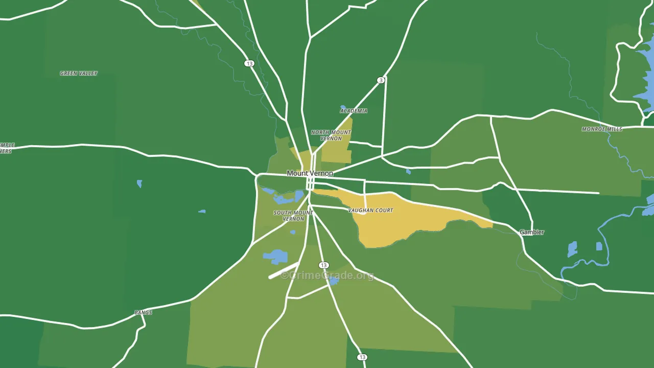 Mount Vernon, OH Map of Vehicle Theft Rates
