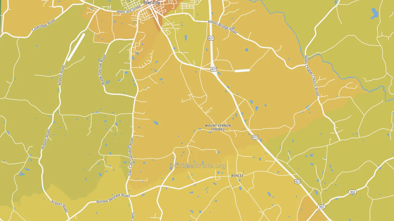 Mount Vernon Springs, NC Map of Vehicle Theft Rates