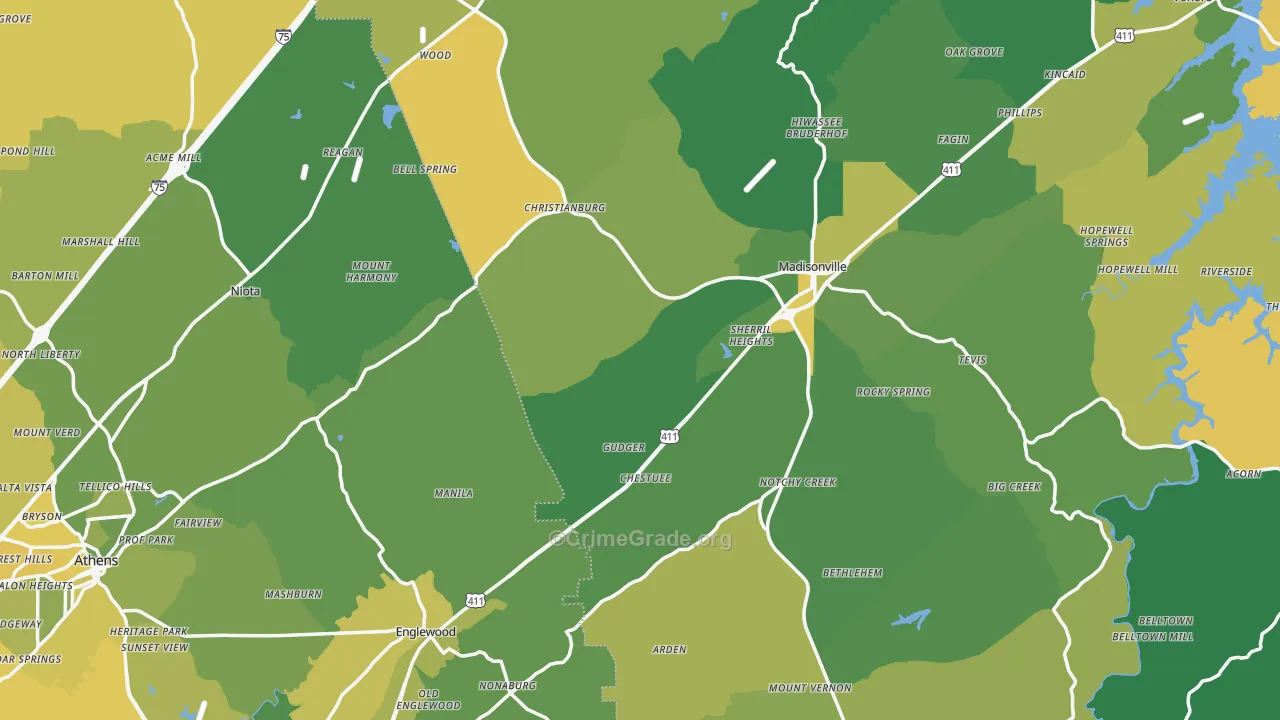 Mount Vernon, TN Map of Vehicle Theft Rates