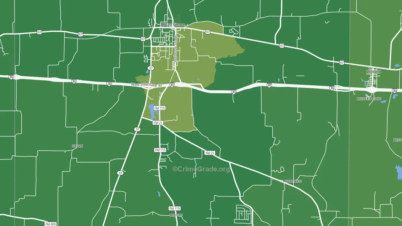 Mount Vernon, TX Map of Vehicle Theft Rates