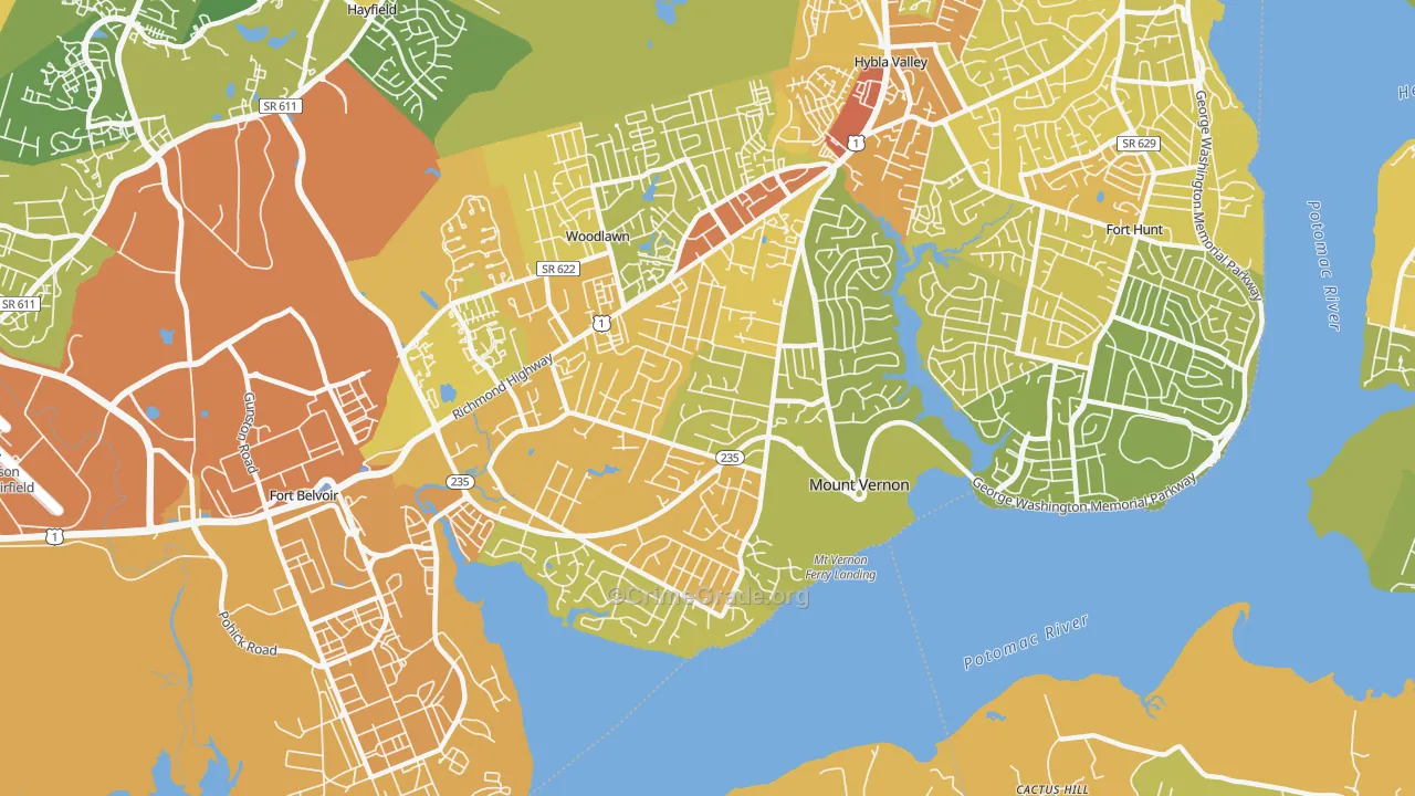 Mount Vernon, VA Map of Vehicle Theft Rates