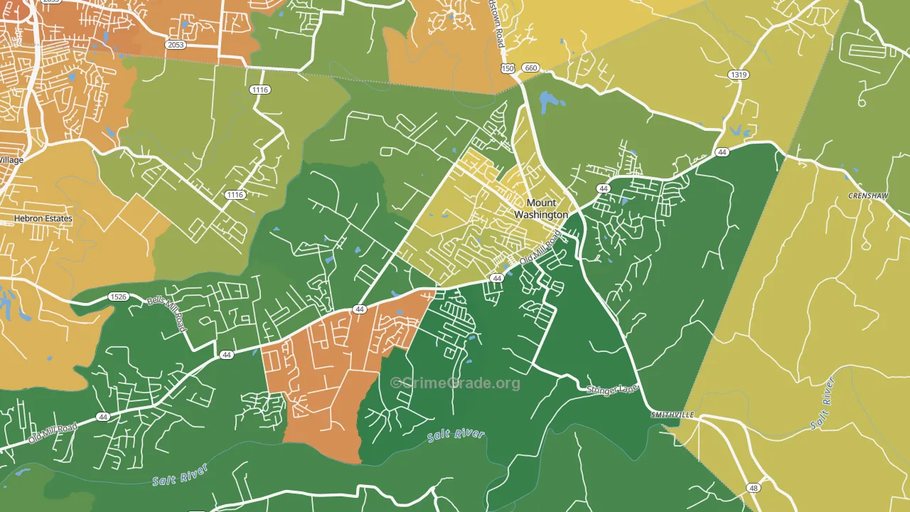Mount Washington, KY Map of Vehicle Theft Rates