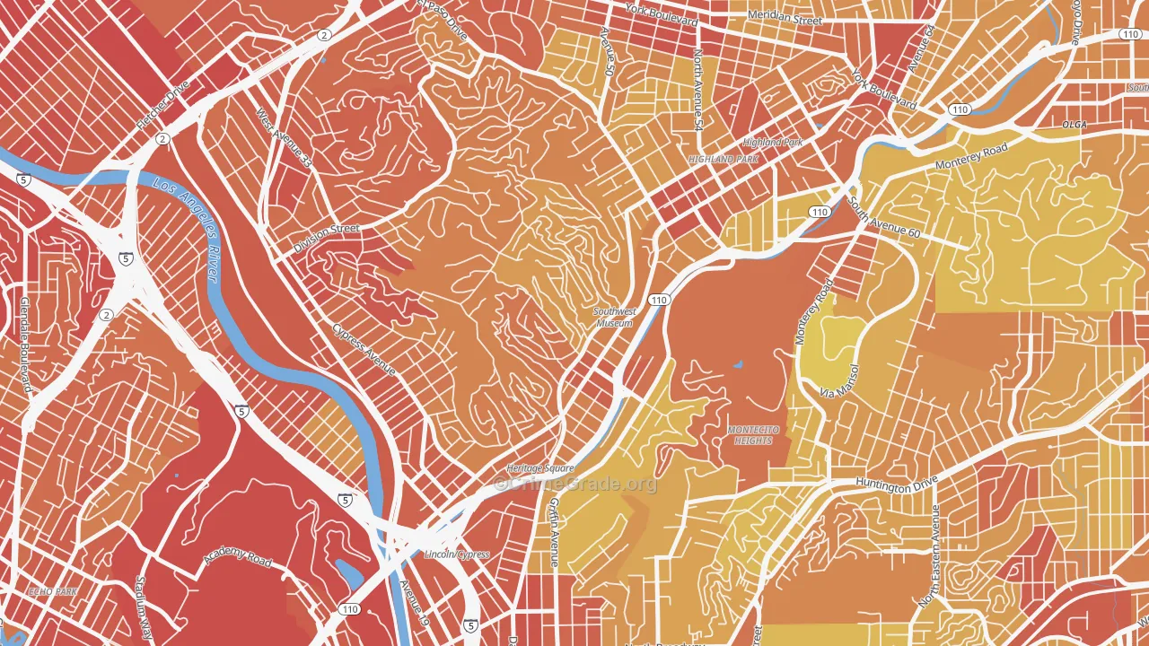 Mount Washington, Los Angeles, CA Map of Vehicle Theft Rates