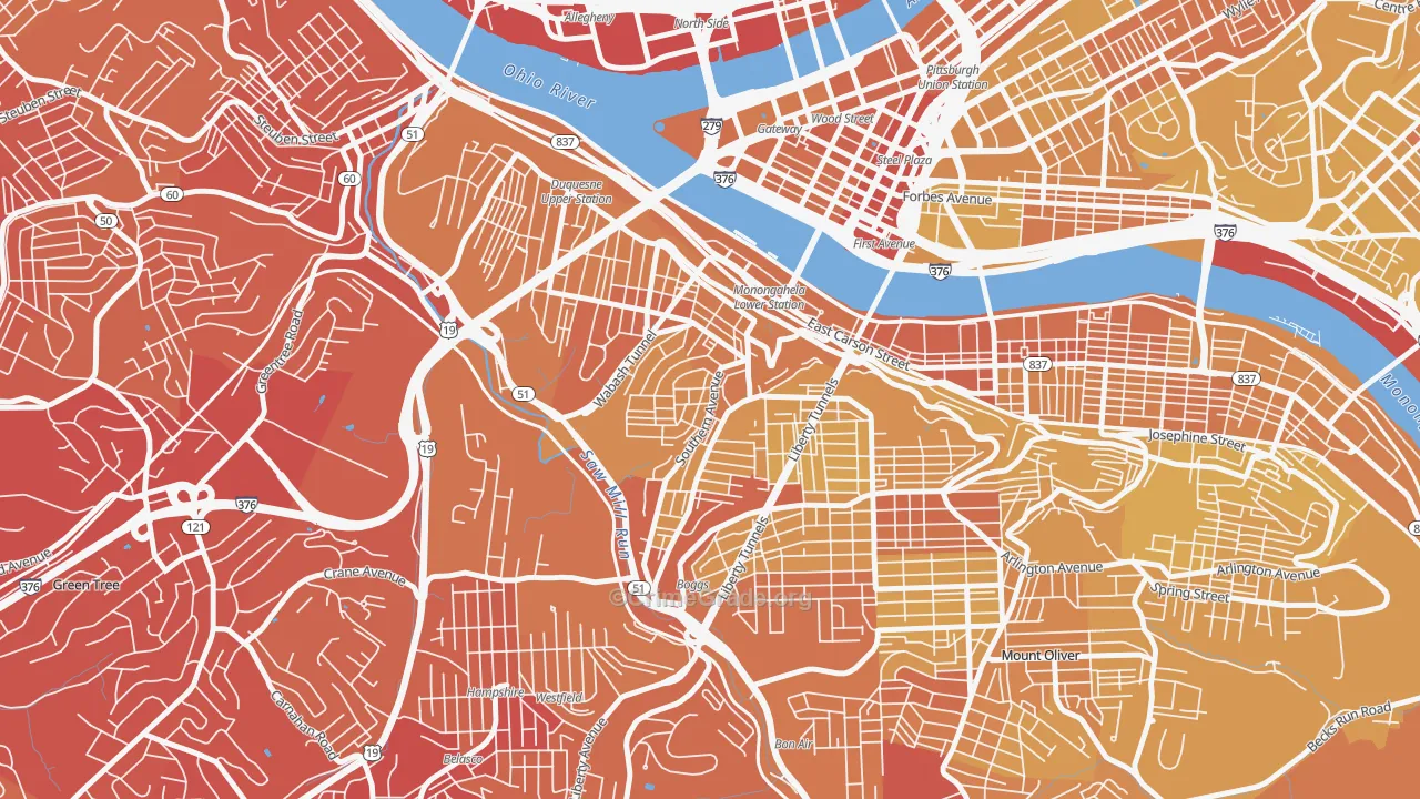 Mount Washington, Pittsburgh, PA Map of Vehicle Theft Rates