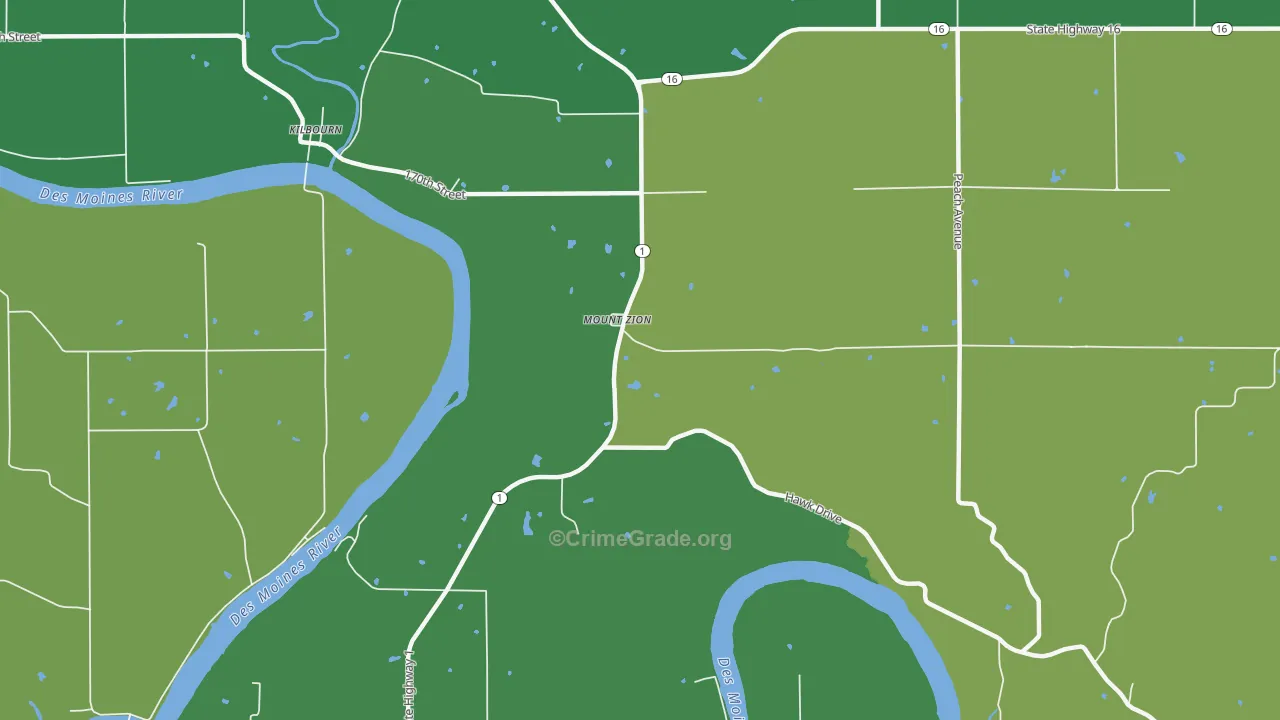 Mount Zion, IA Map of Vehicle Theft Rates