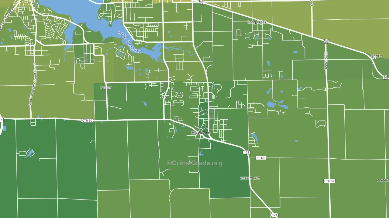 Mount Zion, IL Map of Vehicle Theft Rates
