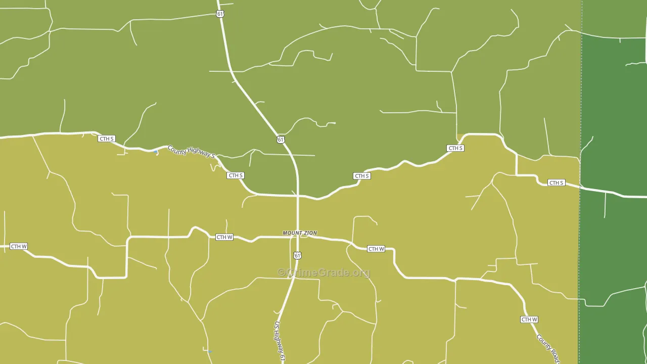 Mount Zion, WI Map of Vehicle Theft Rates