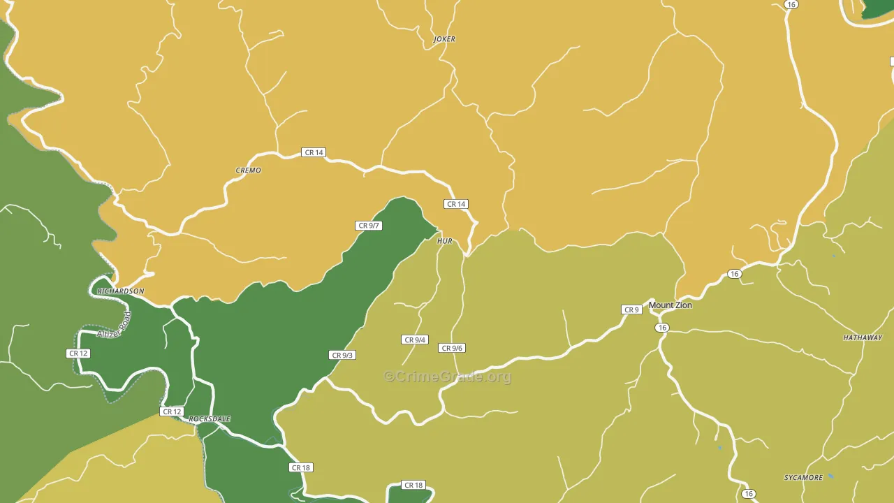 Mount Zion, WV Map of Vehicle Theft Rates