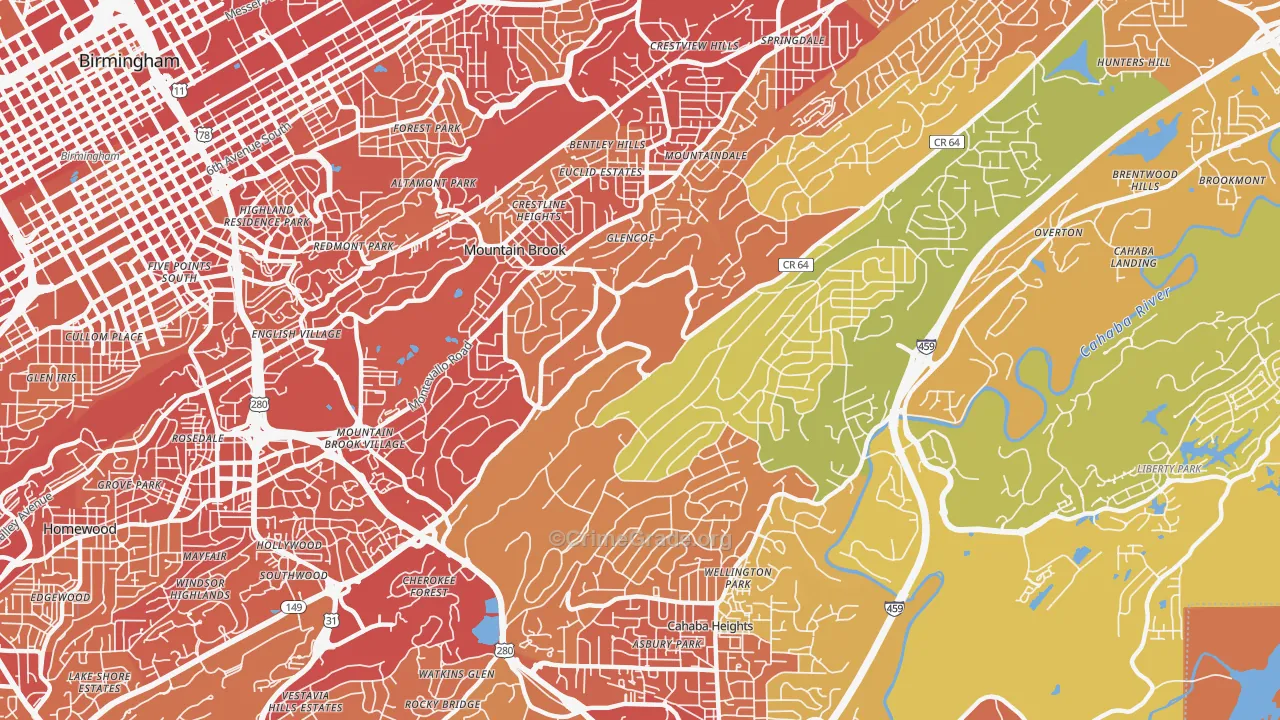 Mountain Brook, AL Map of Vehicle Theft Rates