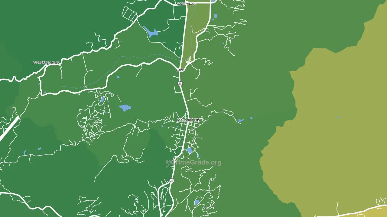 Mountain City, GA Map of Vehicle Theft Rates
