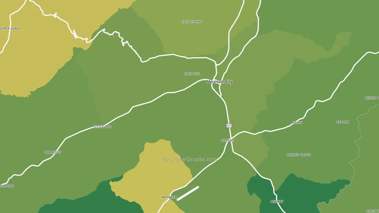 Mountain City, TN Map of Vehicle Theft Rates